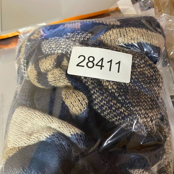 Democracy Sweater Women XL Blue Geometric Knit V-Neck Open Front Sleeveless - Picture 9 of 9